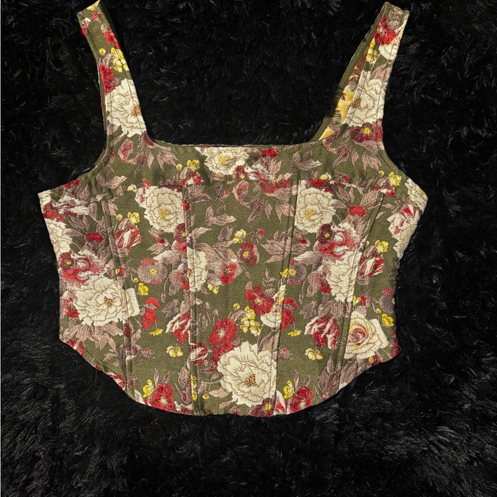Forever 21 Floral Tank Top - Red, Cream, Green